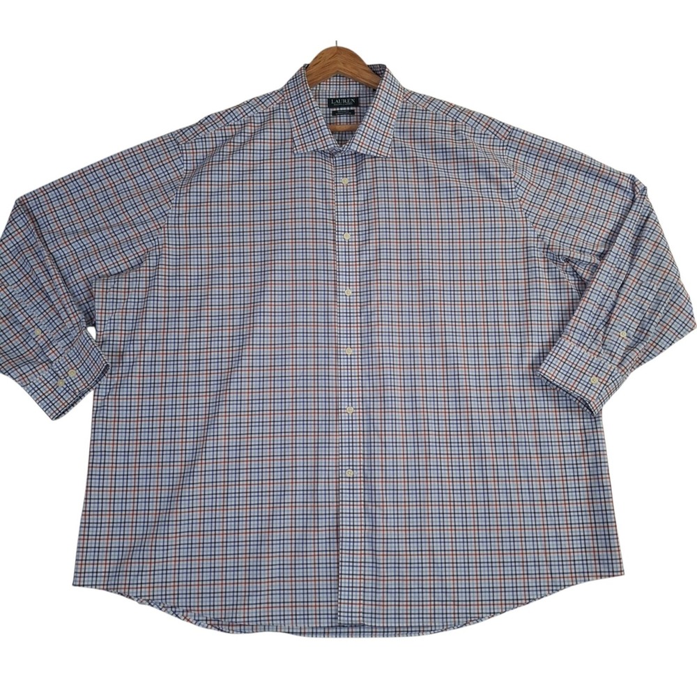 Lauren Ralph Lauren Mens 4XL Regular Fit Supima Cotton Plaid Dress Shirt Blue